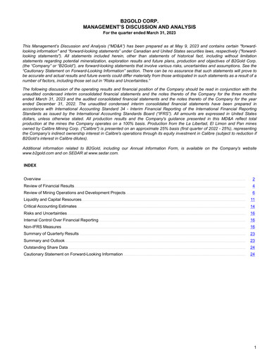 Miniature B2Gold
 Rapport trimestriel 2023-q1