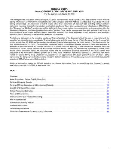 Miniature B2Gold
 Rapport trimestriel 2023-q2