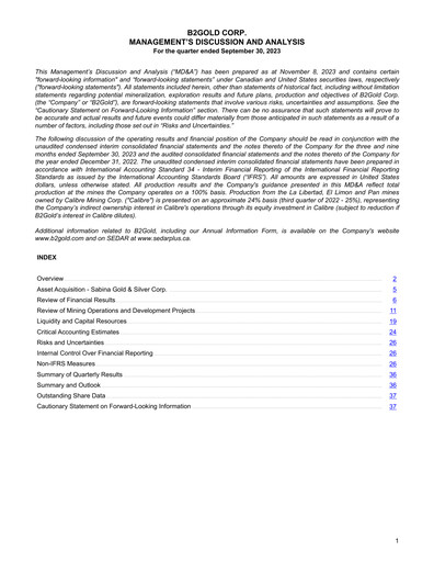 Miniature B2Gold
 Rapport trimestriel 2023-q3
