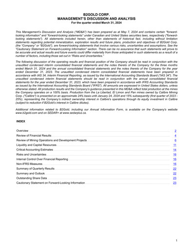 Miniature B2Gold
 Rapport trimestriel 2024-q1