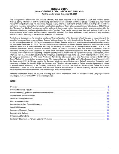 Miniature B2Gold
 Rapport trimestriel 2024-q3