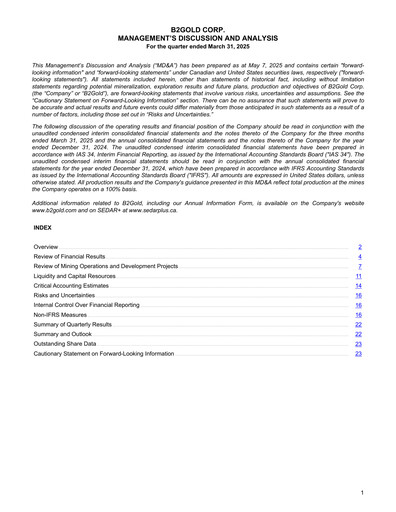 Miniature B2Gold
 Rapport trimestriel 2025-q1