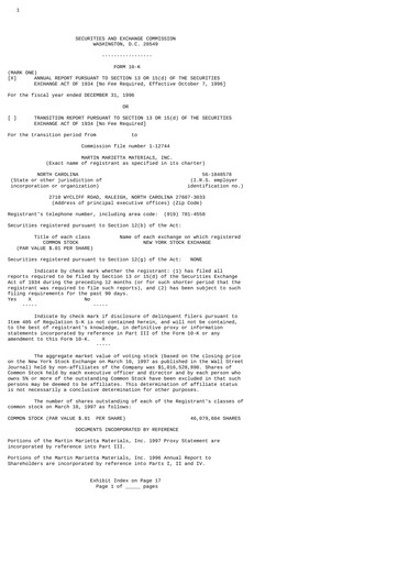 Vorschaubild Martin Marietta Materials Jahresbericht 1996