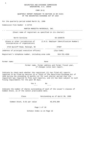 Thumbnail Martin Marietta Materials Quarterly Report 1996-q1