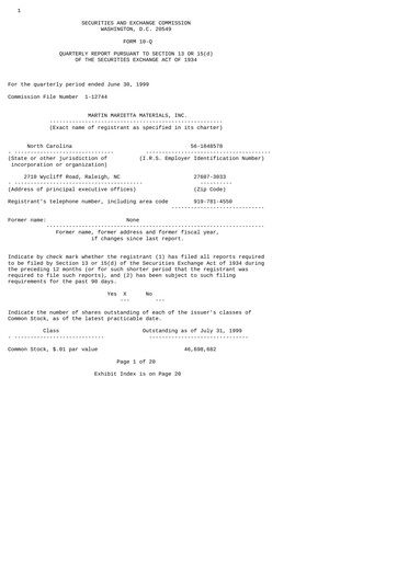 Thumbnail Martin Marietta Materials Quarterly Report 1999-q2