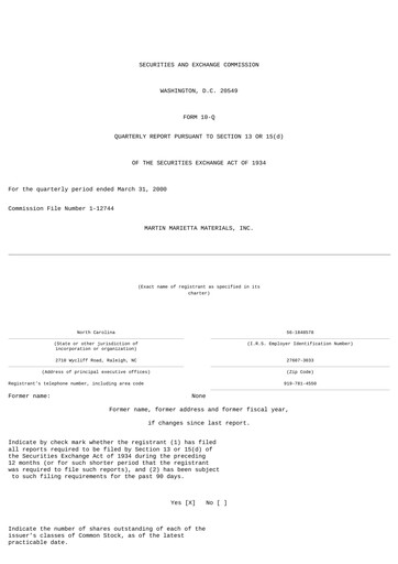 Thumbnail Martin Marietta Materials Quarterly Report 2000-q1