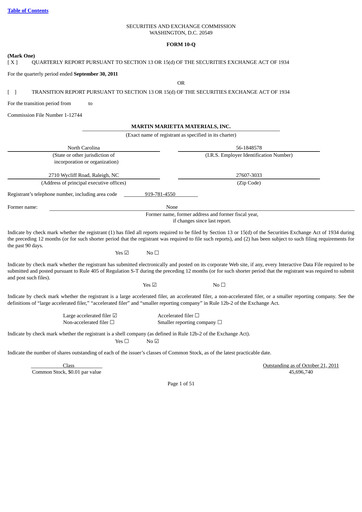 Thumbnail Martin Marietta Materials Quarterly Report 2011-q3