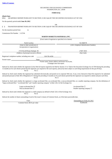 Thumbnail Martin Marietta Materials Quarterly Report 2012-q2