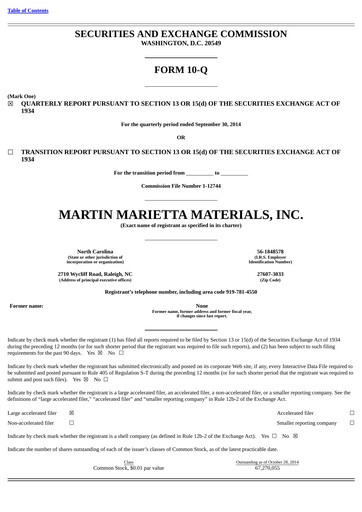 Thumbnail Martin Marietta Materials Quarterly Report 2014-q3