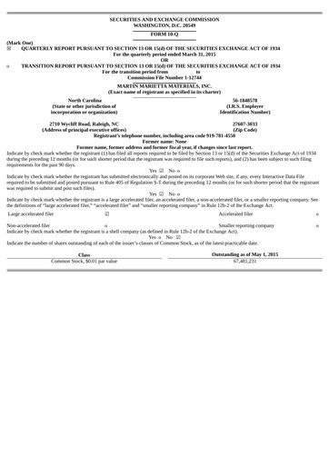 Thumbnail Martin Marietta Materials Quarterly Report 2015-q1