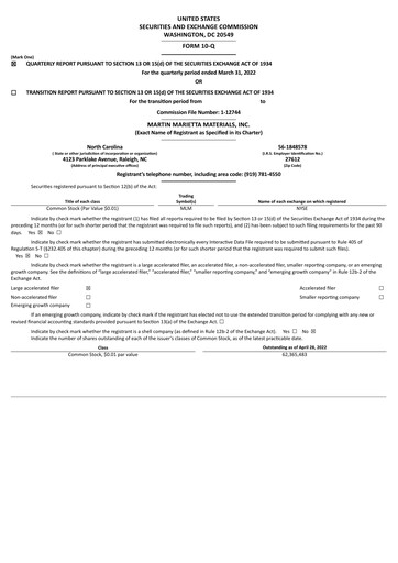 Thumbnail Martin Marietta Materials Quarterly Report 2022-q1