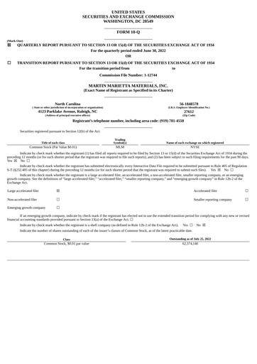 Thumbnail Martin Marietta Materials Quarterly Report 2022-q2