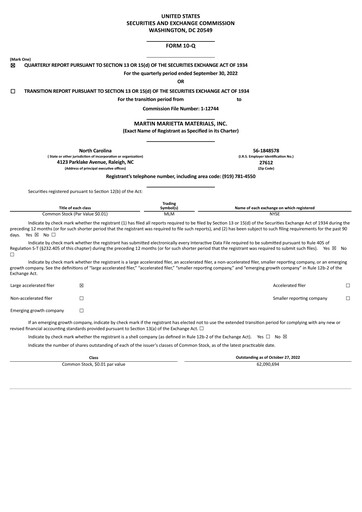 Thumbnail Martin Marietta Materials Quarterly Report 2022-q3