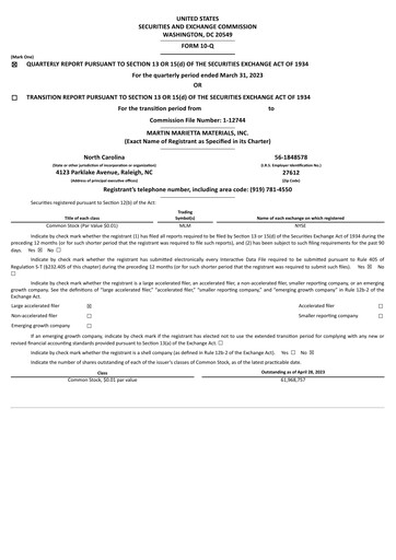Thumbnail Martin Marietta Materials Quarterly Report 2023-q1