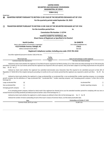 Thumbnail Martin Marietta Materials Quarterly Report 2023-q3