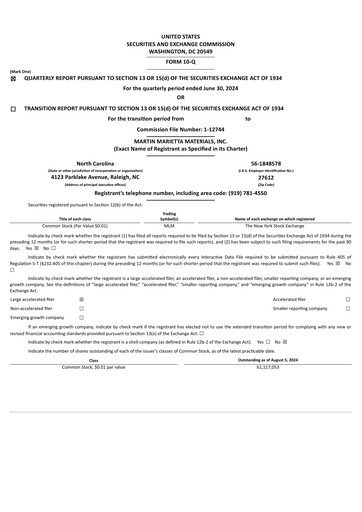 Thumbnail Martin Marietta Materials Quarterly Report 2024-q2