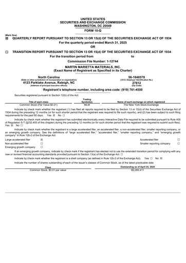 Thumbnail Martin Marietta Materials Quarterly Report 2025-q1