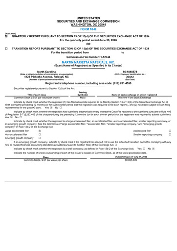 Thumbnail Martin Marietta Materials Quarterly Report 2026-q2