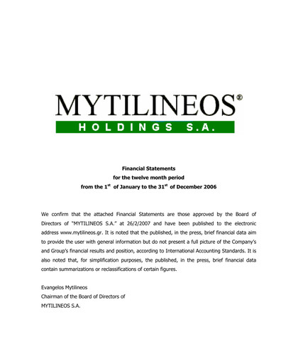 Thumbnail Metlen Energy & Metals Financial Statement 2006