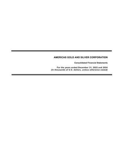 Thumbnail Americas Gold and Silver Corp Financial Statement 2025