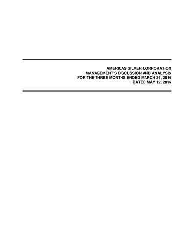 Thumbnail Americas Gold and Silver Corp Quarterly Report 2016-q1