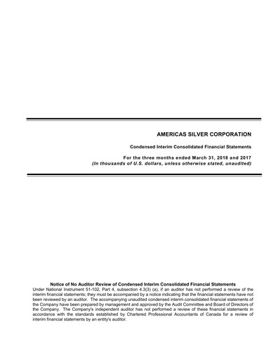 Thumbnail Americas Gold and Silver Corp Quarterly Report 2018-q1