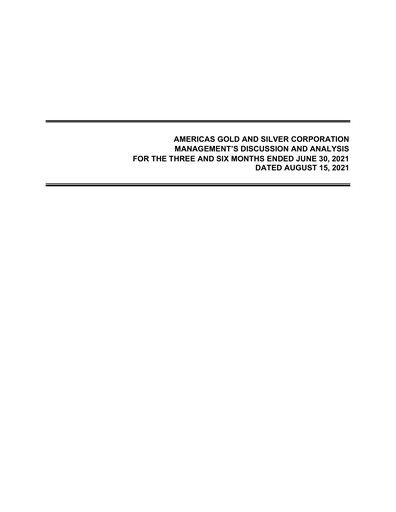 Thumbnail Americas Gold and Silver Corp Quarterly Report 2021-q2