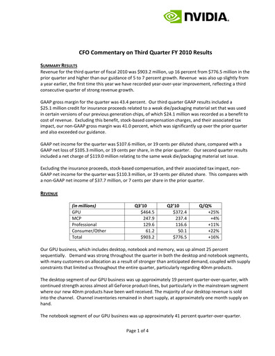 Thumbnail NVIDIA Quarterly Report 2010-q3