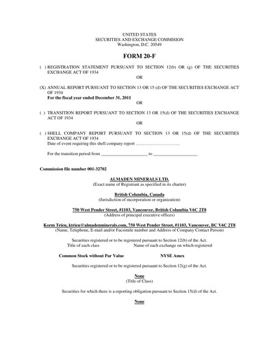 Thumbnail Almaden Minerals
 Annual Report 2011
