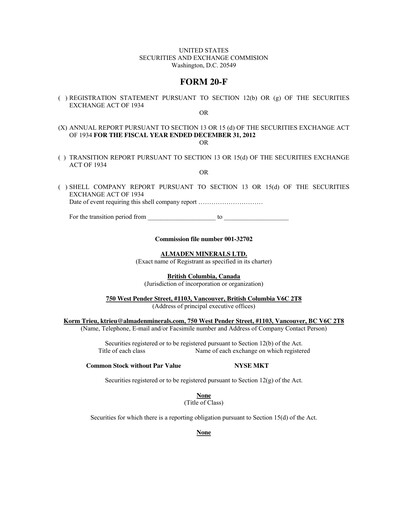 Thumbnail Almaden Minerals
 Annual Report 2012