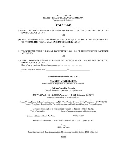Thumbnail Almaden Minerals
 Annual Report 2013