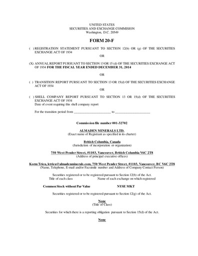 Thumbnail Almaden Minerals
 Annual Report 2014