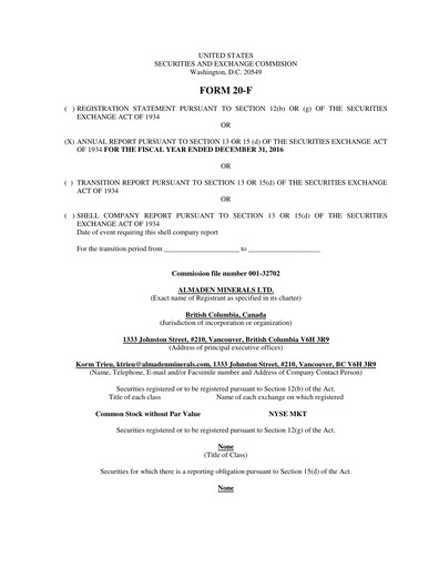 Thumbnail Almaden Minerals
 Annual Report 2016