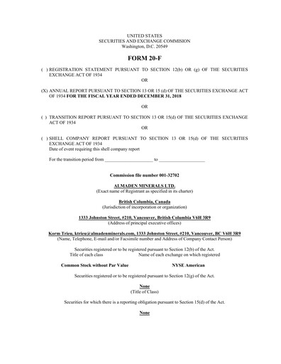 Thumbnail Almaden Minerals
 Annual Report 2018