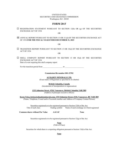 Thumbnail Almaden Minerals
 Annual Report 2023