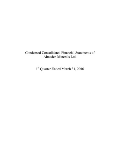 Thumbnail Almaden Minerals
 Quarterly Report 2010-q1