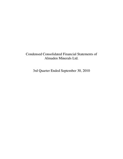 Thumbnail Almaden Minerals
 Quarterly Report 2010-q3