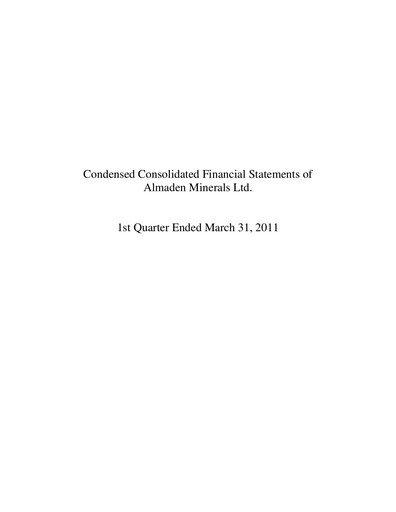 Thumbnail Almaden Minerals
 Quarterly Report 2011-q1
