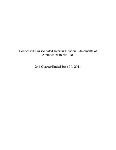 Thumbnail Almaden Minerals
 Quarterly Report 2011-q2