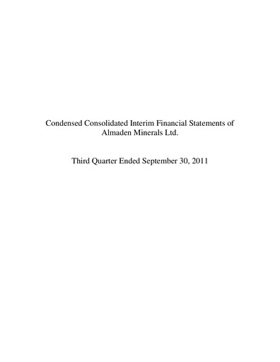 Thumbnail Almaden Minerals
 Quarterly Report 2011-q3