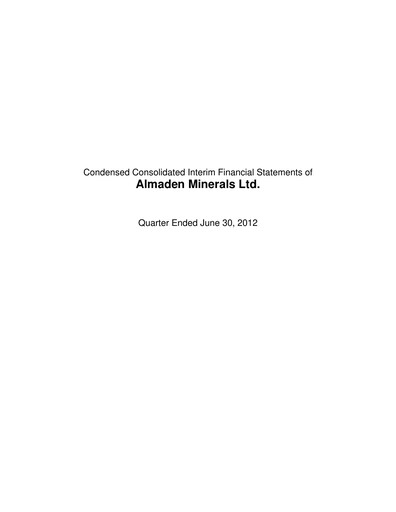 Thumbnail Almaden Minerals
 Quarterly Report 2012-q2