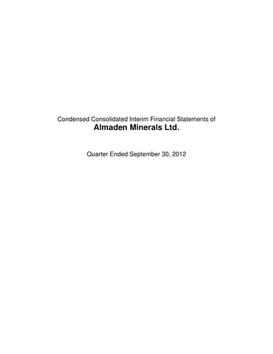 Thumbnail Almaden Minerals
 Quarterly Report 2012-q3