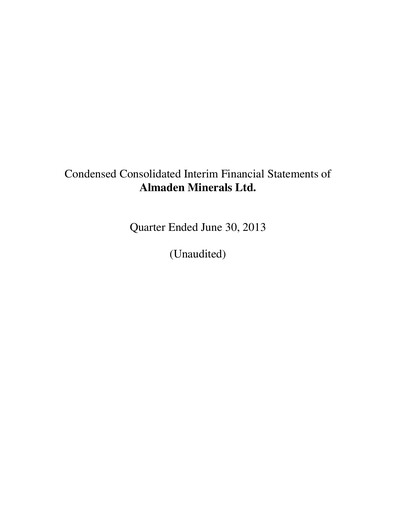 Thumbnail Almaden Minerals
 Quarterly Report 2013-q2