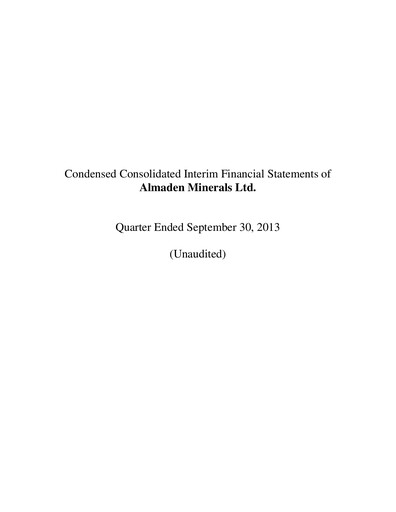Thumbnail Almaden Minerals
 Quarterly Report 2013-q3