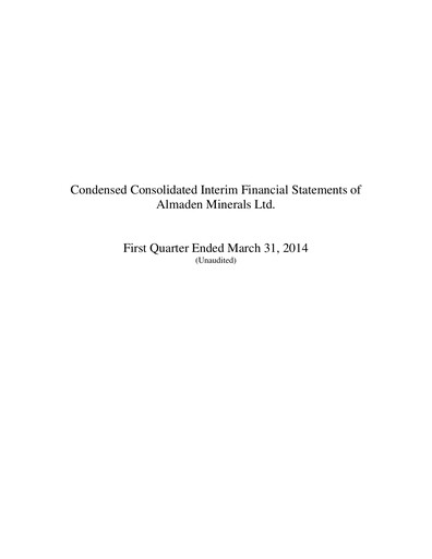 Thumbnail Almaden Minerals
 Quarterly Report 2014-q1