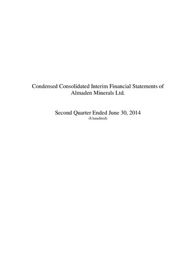 Thumbnail Almaden Minerals
 Quarterly Report 2014-q2