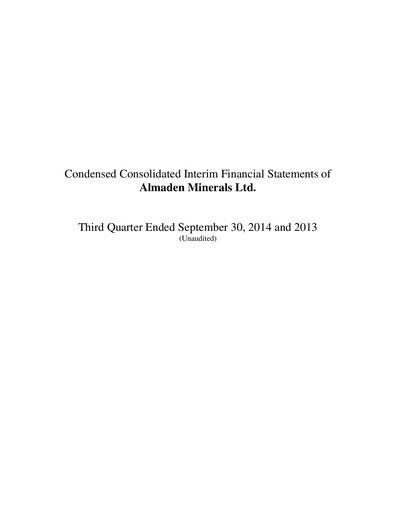 Thumbnail Almaden Minerals
 Quarterly Report 2014-q3