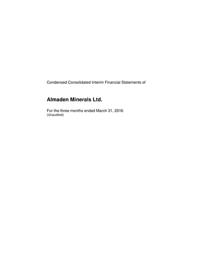 Thumbnail Almaden Minerals
 Quarterly Report 2016-q1