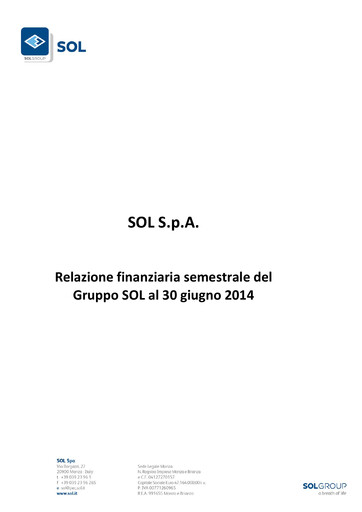 Thumbnail SOL S.p.A. Half-year Report 2014-h1