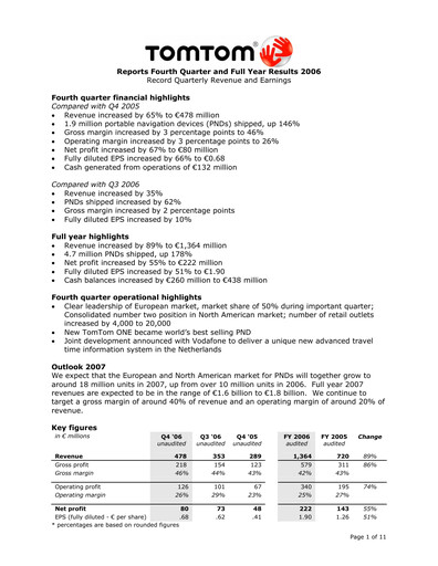 Thumbnail TomTom Financial Statement 2006